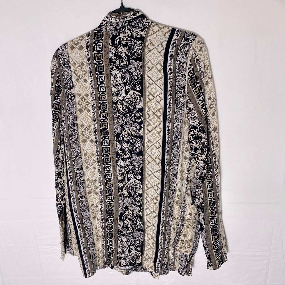 Vintage Tall Girl Cream Black Multi Print Lightweight Blazer L - Picture 2 of 12